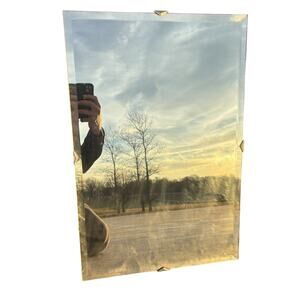 VTG Frameless Beveled Wall Mirror 24” X 16” Industrial Modern MCM Chrome Clips